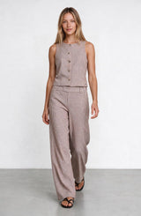 Pantalón Cuadros Print Ecru