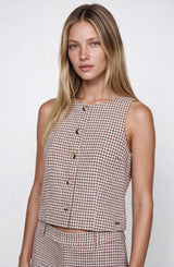 Vest Cuadros Print Ecru