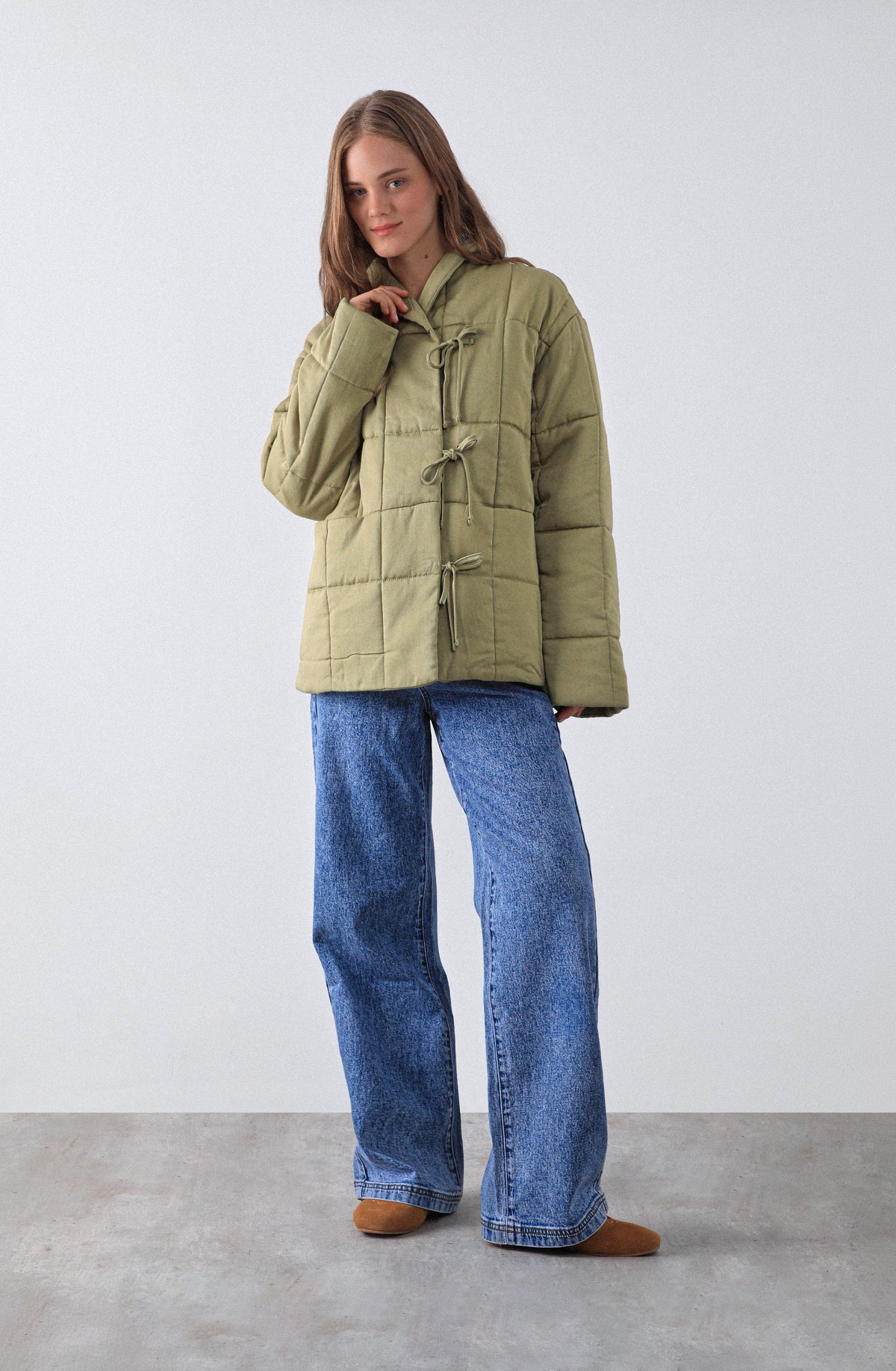 Chaqueta Acolchada Cintas Pistacho