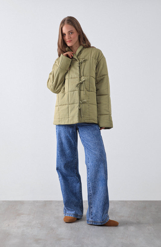Chaqueta Acolchada Cintas Pistacho
