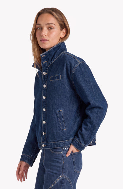 Chaqueta Denim Cuello Funnel Blue