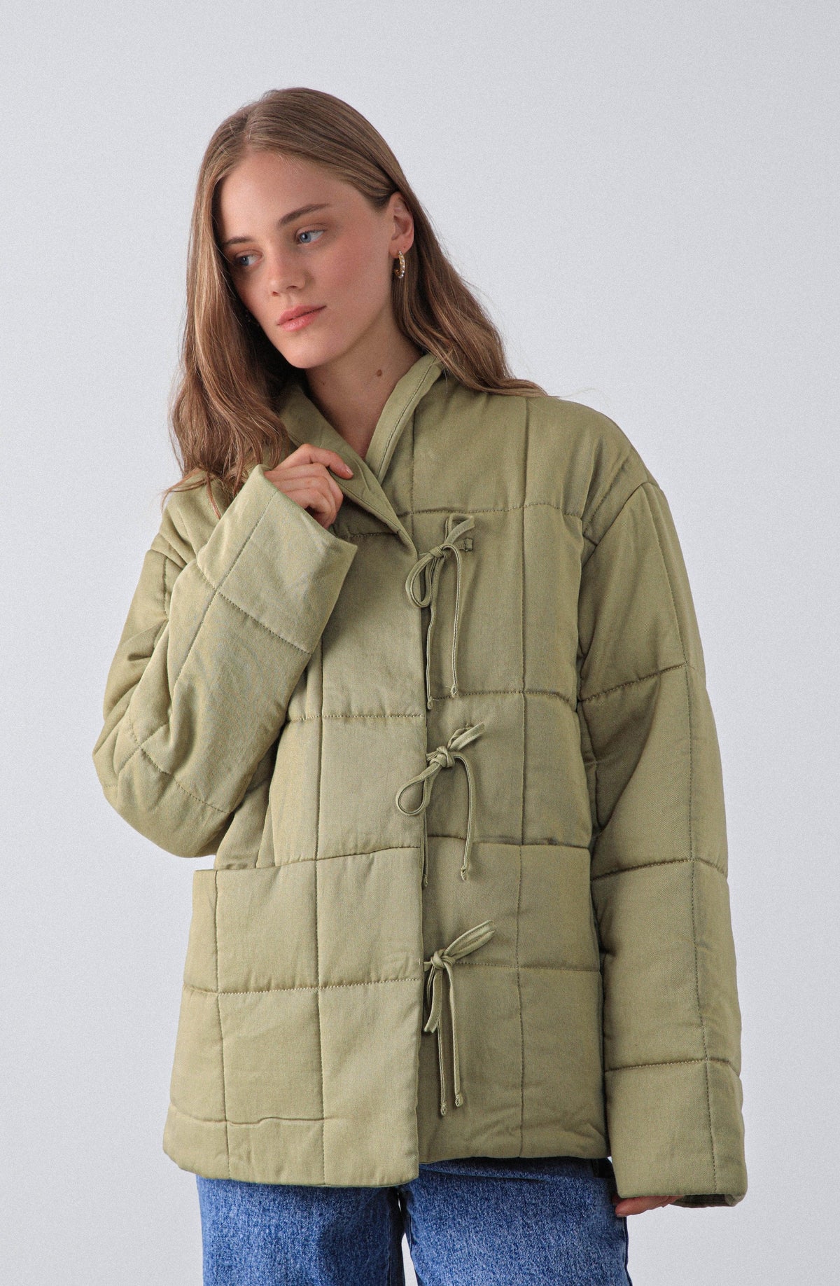 Chaqueta Acolchada Cintas Pistacho
