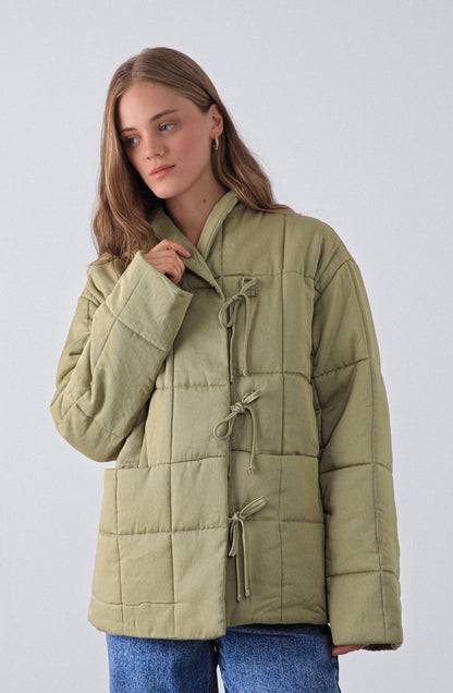 Chaqueta Acolchada Cintas Pistacho