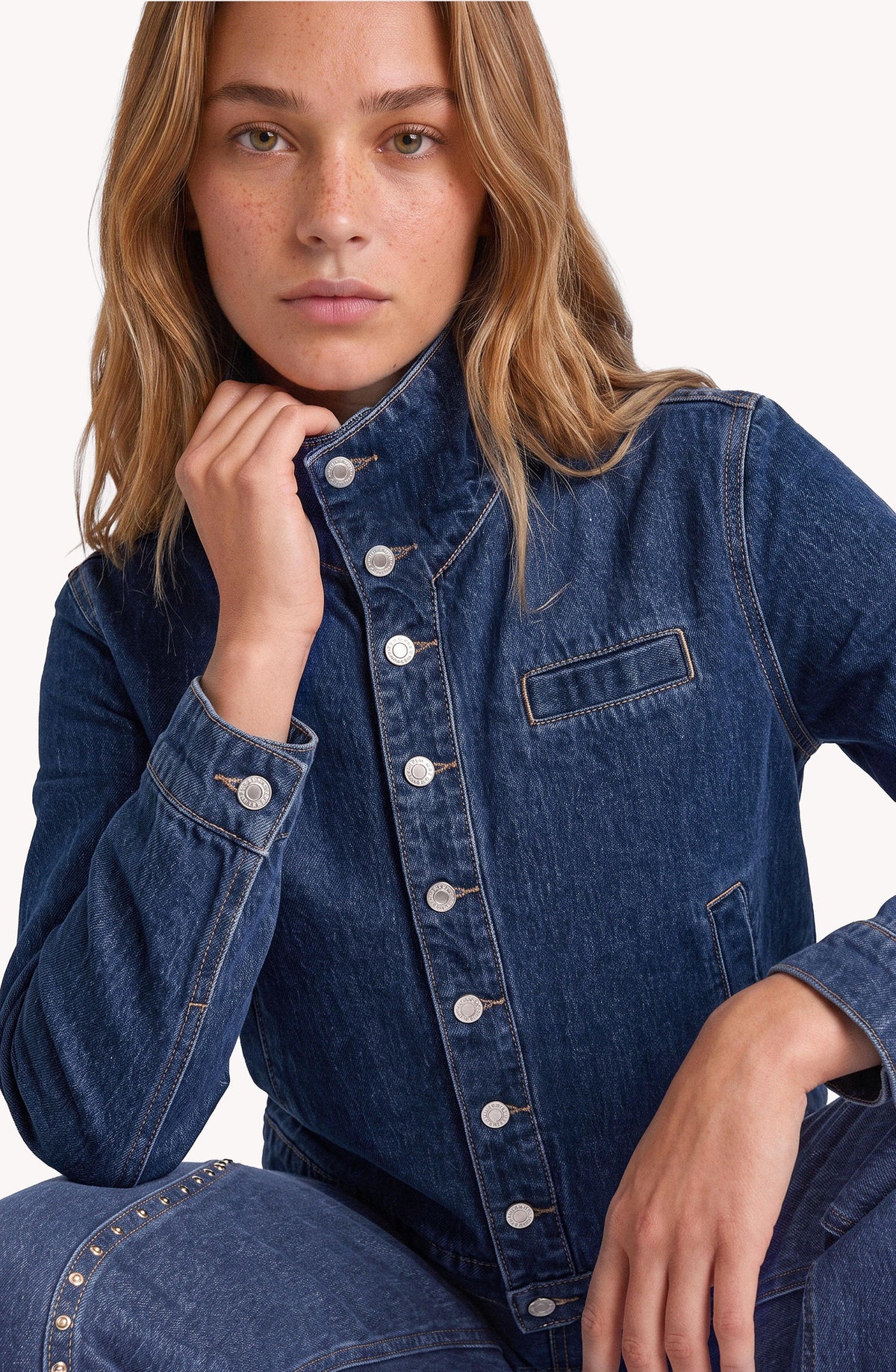 Chaqueta Denim Cuello Funnel Blue