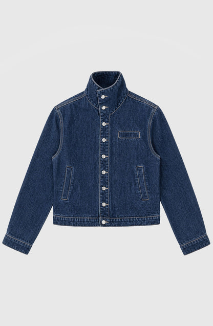 Chaqueta Denim Cuello Funnel Blue