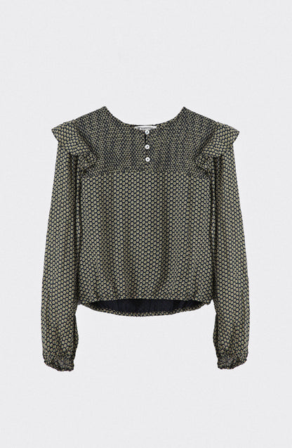 Blusa Estampada Vuelo Lurex Navy
